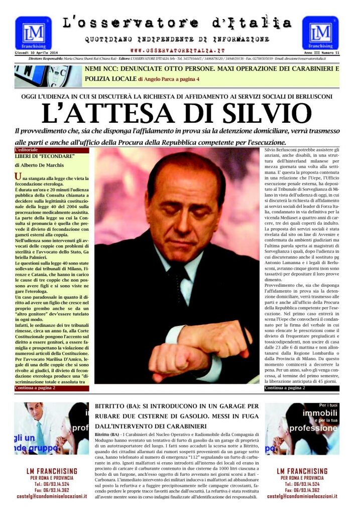 L'osservatore d'Italia edizione del 10 Aprile 2014